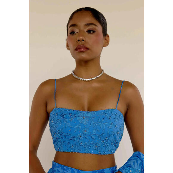 NEW, Sani Women's Blue Zaina Choli, Dupatta & Palazzo Pants Set  Size S - Picture 4 of 10